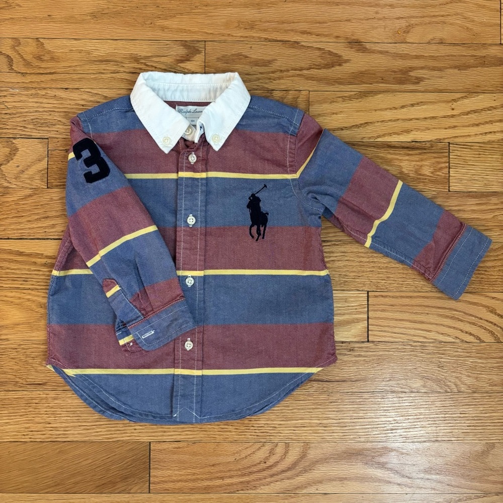 Ralph Lauren Kids Big Pony Striped Shirt - Blue and Red